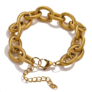 Gold-plated stainless steel chunky chain bracelet. Hypoallergenic, non-tarnish, and waterproof jewelry for timeless elegance.