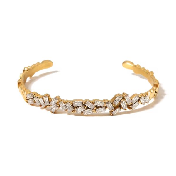 gold plated open zircon bangle bracelet tarnishfree, anti-tarnish, hypoallergenic waterproof jewellery