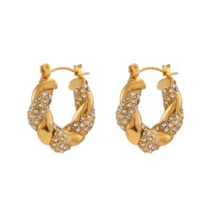 gold plated stainless steel zircon hoops fancy earrings anti tarnish tarnish free hypoallergenic waterproof jewellery