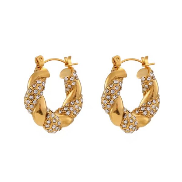 gold plated stainless steel zircon hoops fancy earrings anti tarnish tarnish free hypoallergenic waterproof jewellery