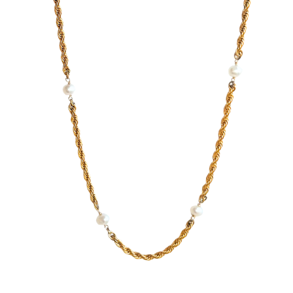 gold plated stainless steel pearl chain necklace anti tarnish tarnish free hypoallergenic waterproof jewellery