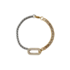 Gold-plated stainless steel two-tone zircon bracelet with cubic zirconia detailing. Hypoallergenic, non-tarnish, and waterproof jewelry for timeless elegance.